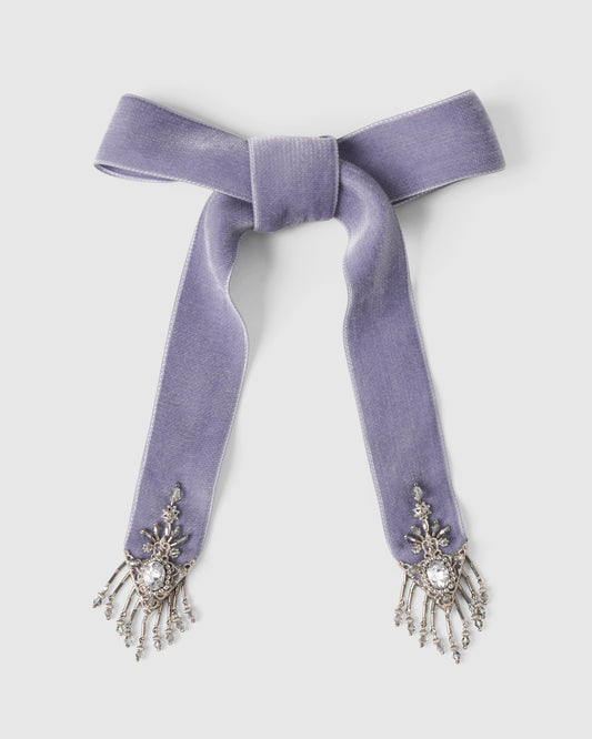 crystal silver tip velvet long ribbon Lavender gray【Delivery in May 2025】