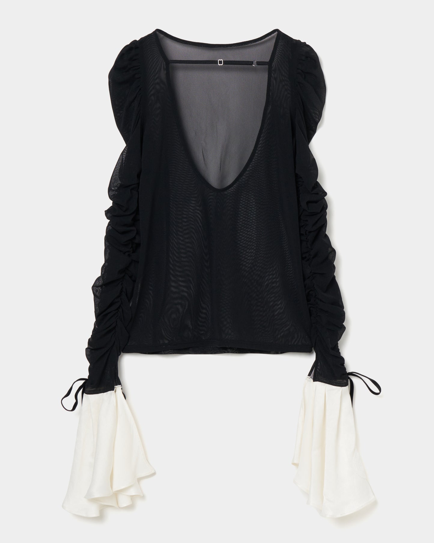 ruffle sleeve back open tulle tops【stock】