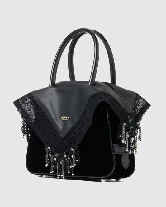 Black faux leather handkerchief handbag 【Delivery in February 2026】