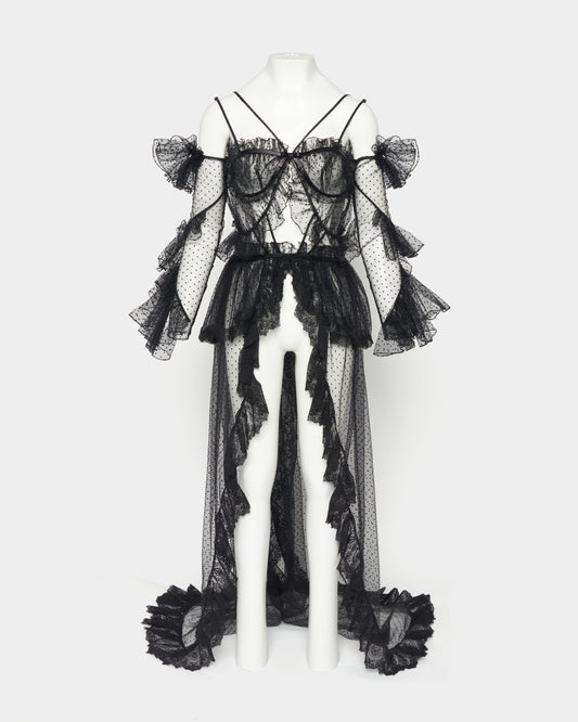 dot tulle leather ribbon cami dress【Delivery in February 2026】