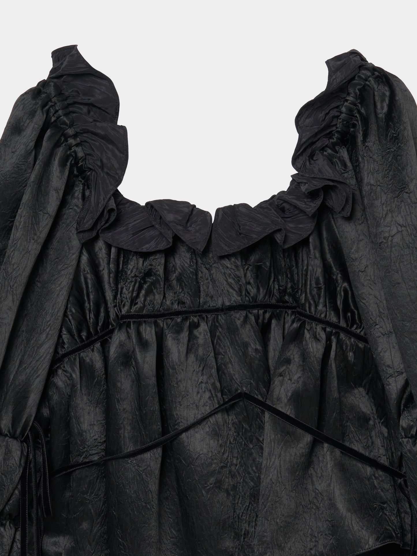 front hook ribbon satin blouse Black【Delivery in July 2025】