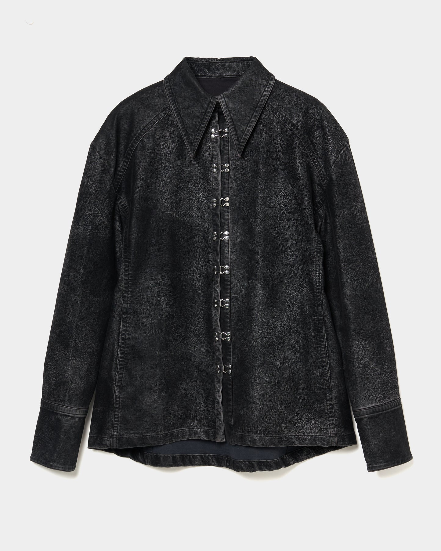 fade leather hook shirt jacket Black【Delivery in August 2025】