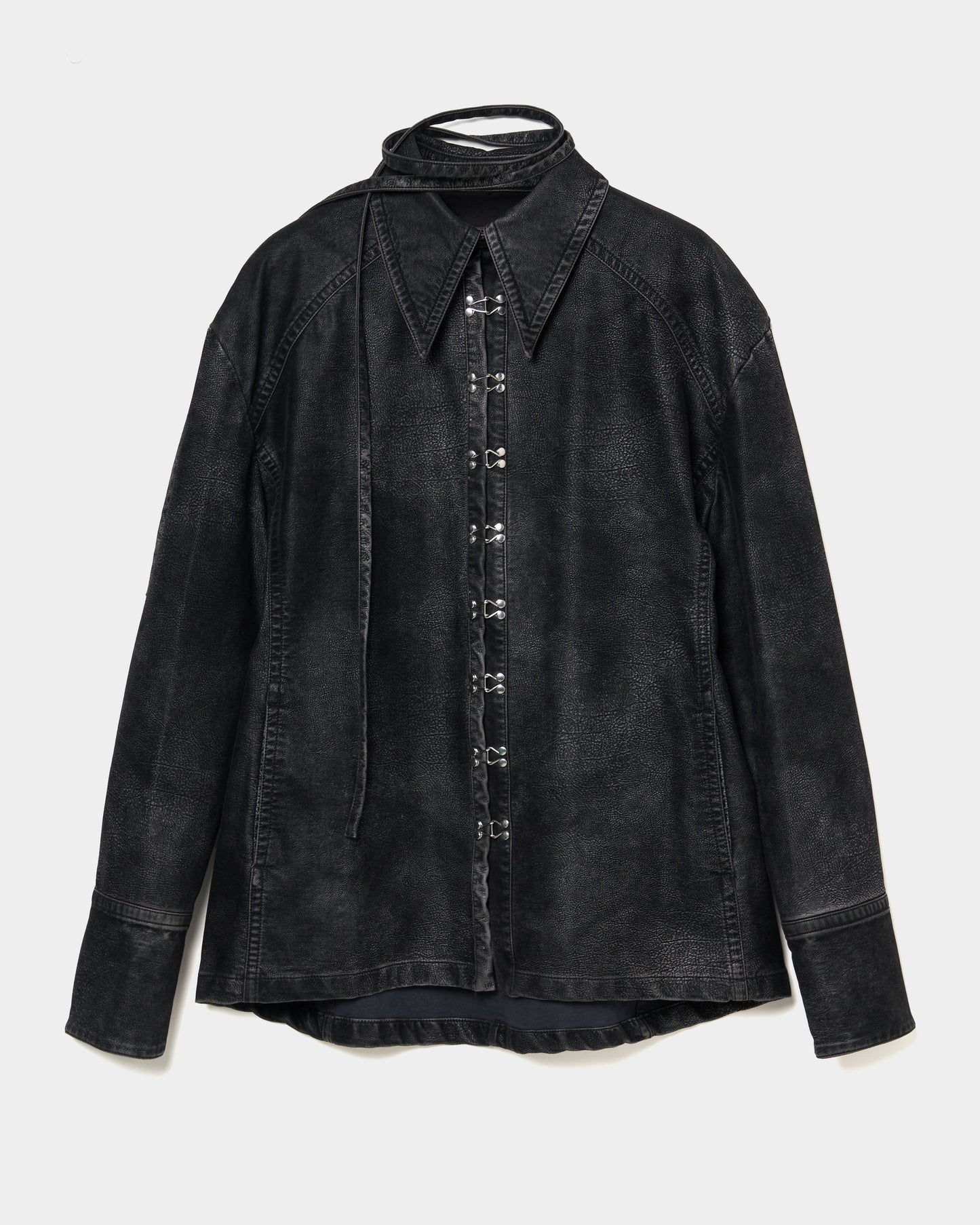 fade leather hook shirt jacket Black【Delivery in August 2025】