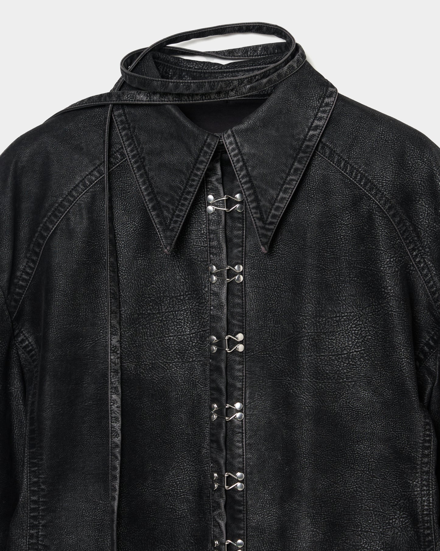 fade leather hook shirt jacket Black【Delivery in August 2025】
