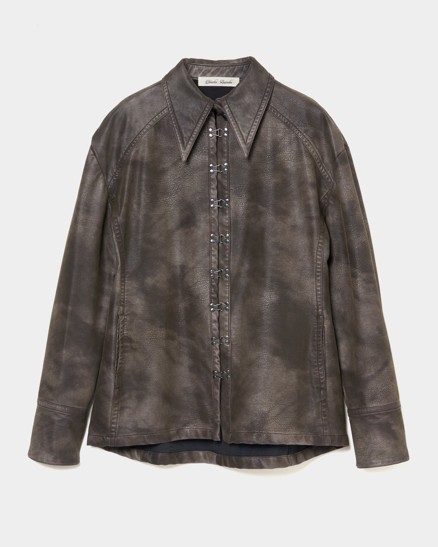 fade leather hook shirt jacket Charcoal brown【stock】