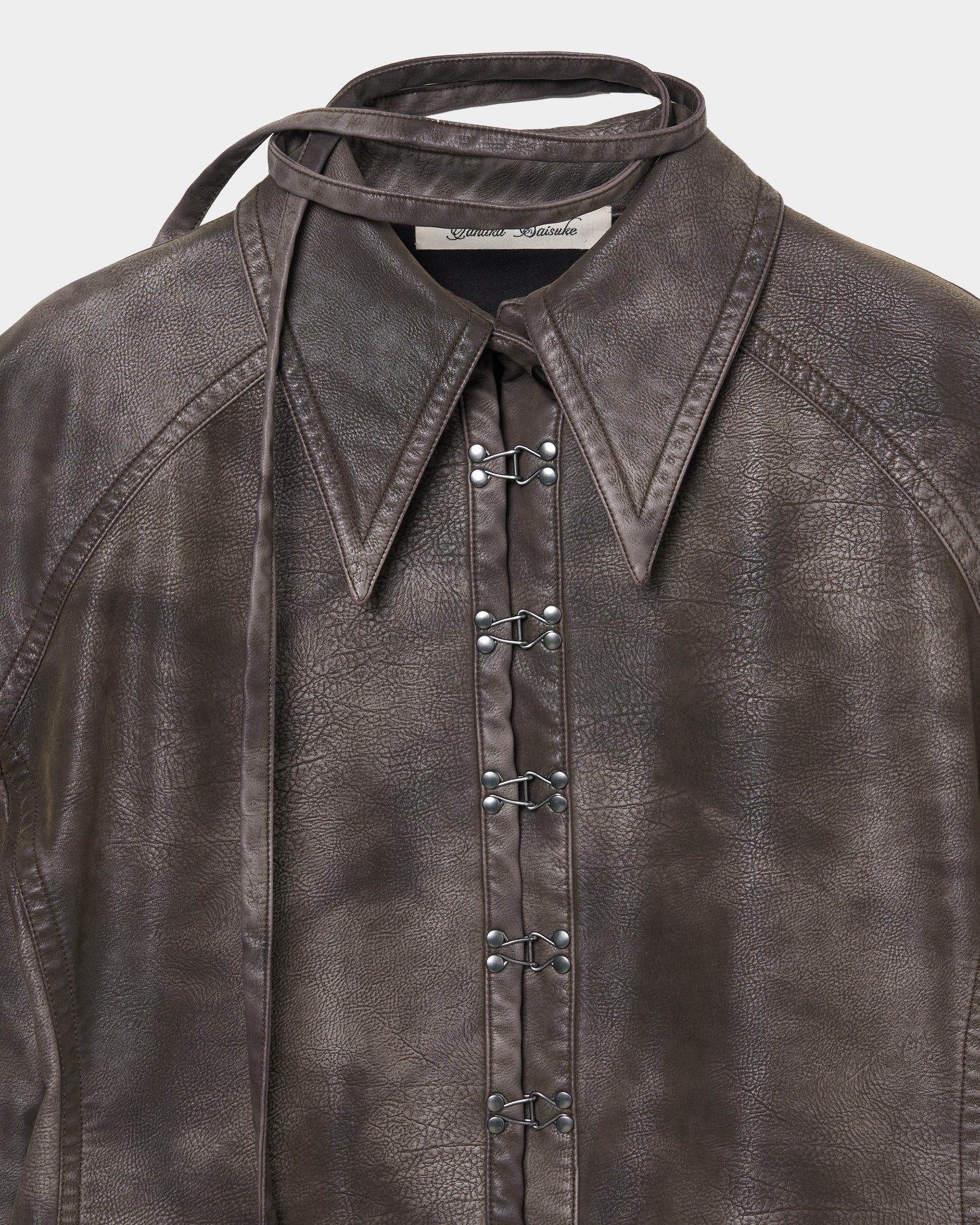 fade leather hook shirt jacket Charcoal brown【stock】