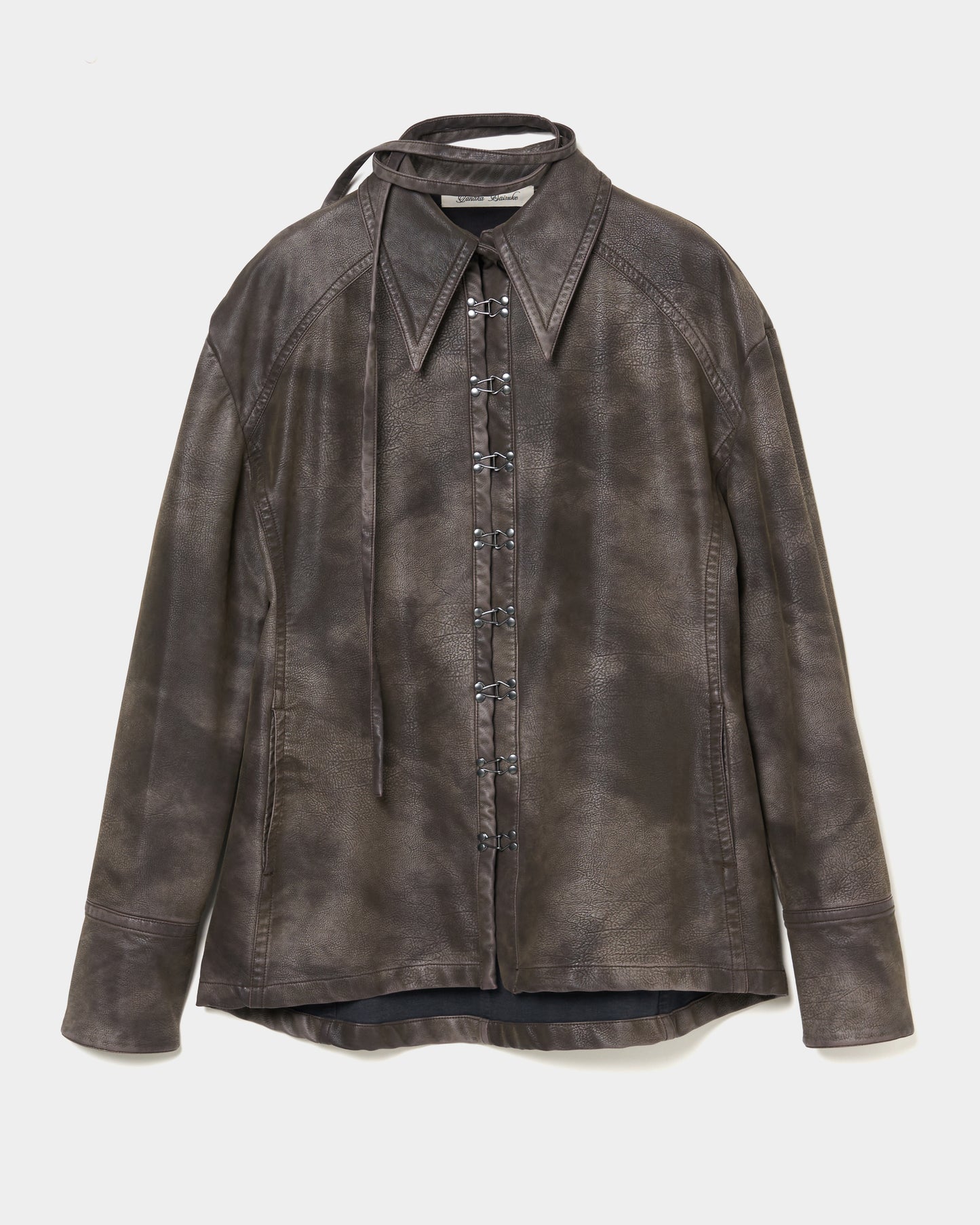 fade leather hook shirt jacket Charcoal brown【stock】