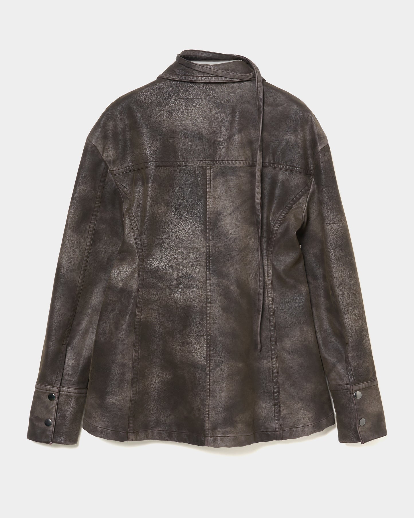 fade leather hook shirt jacket Charcoal brown【stock】