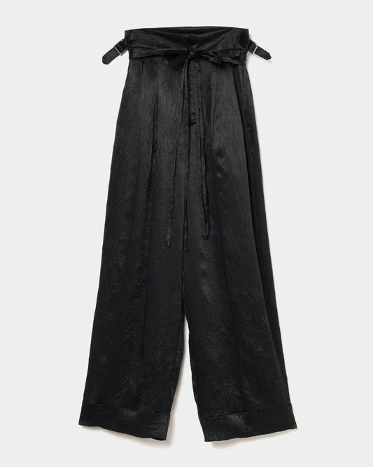 double long ribbon satin pants Black【stock】