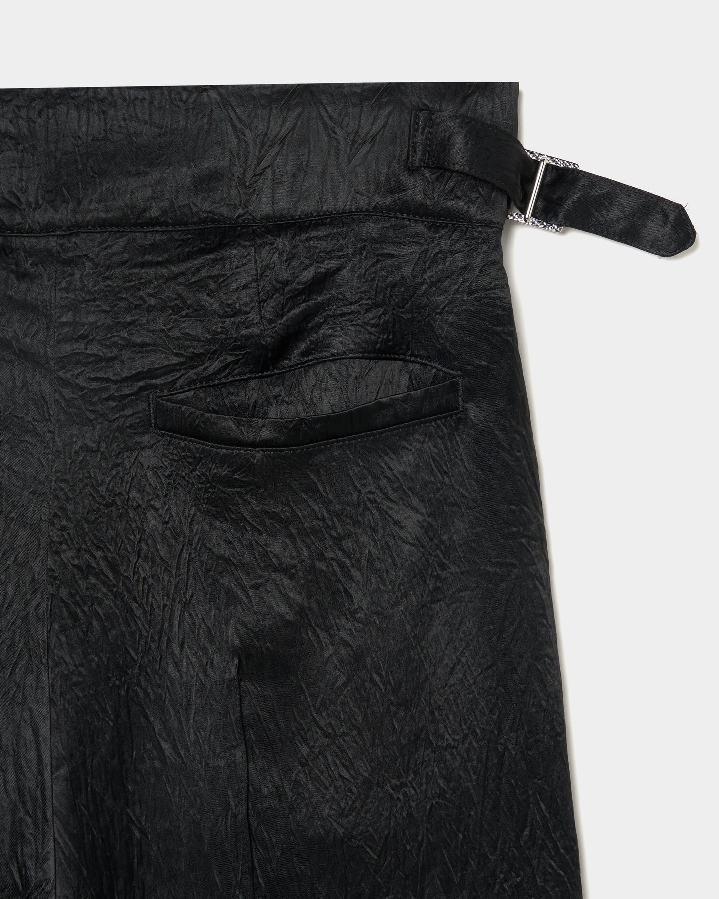 double long ribbon satin pants Black【stock】