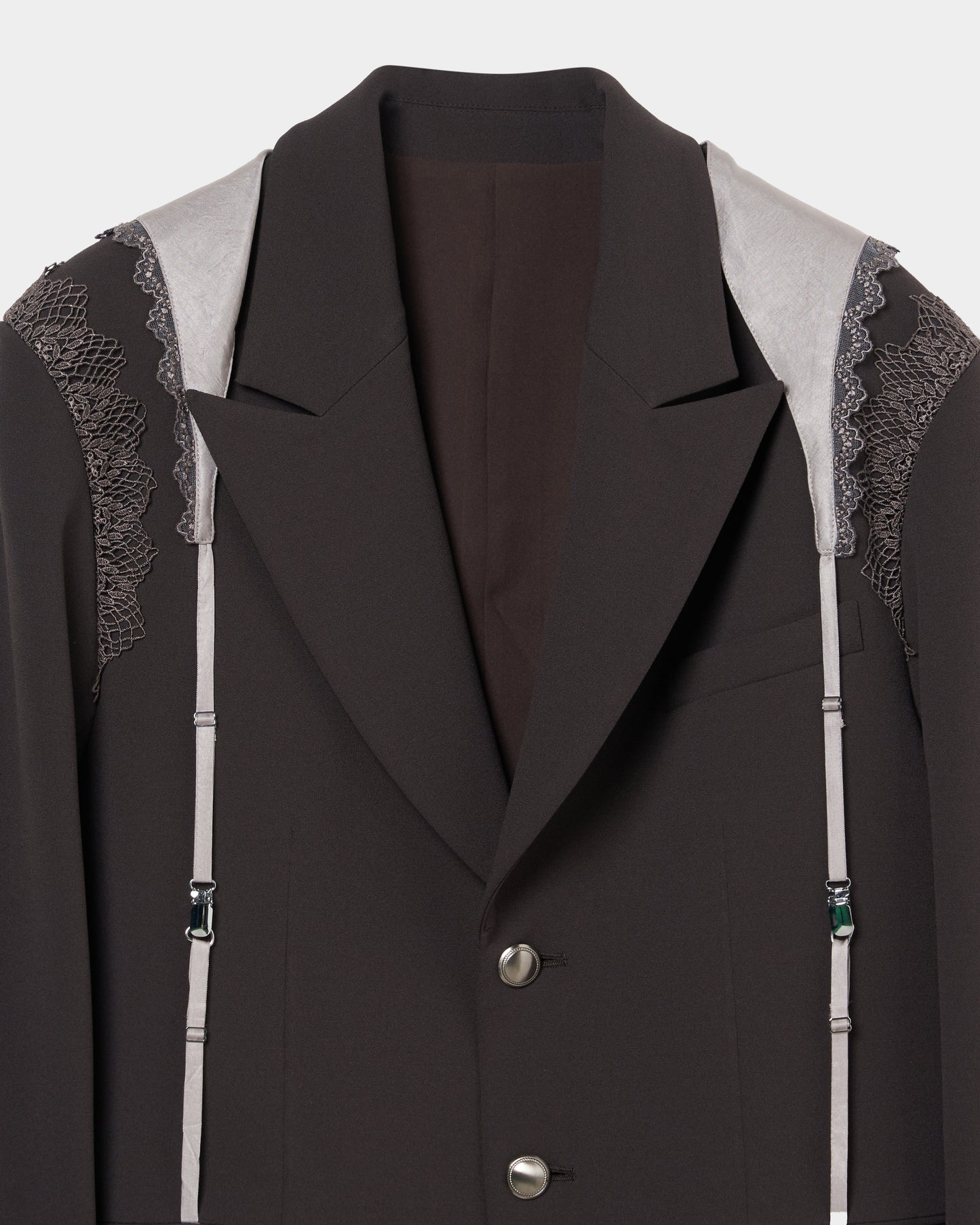 garter collar peaked lapel jacket Charcoal brown【Delivery inJuly 2025】