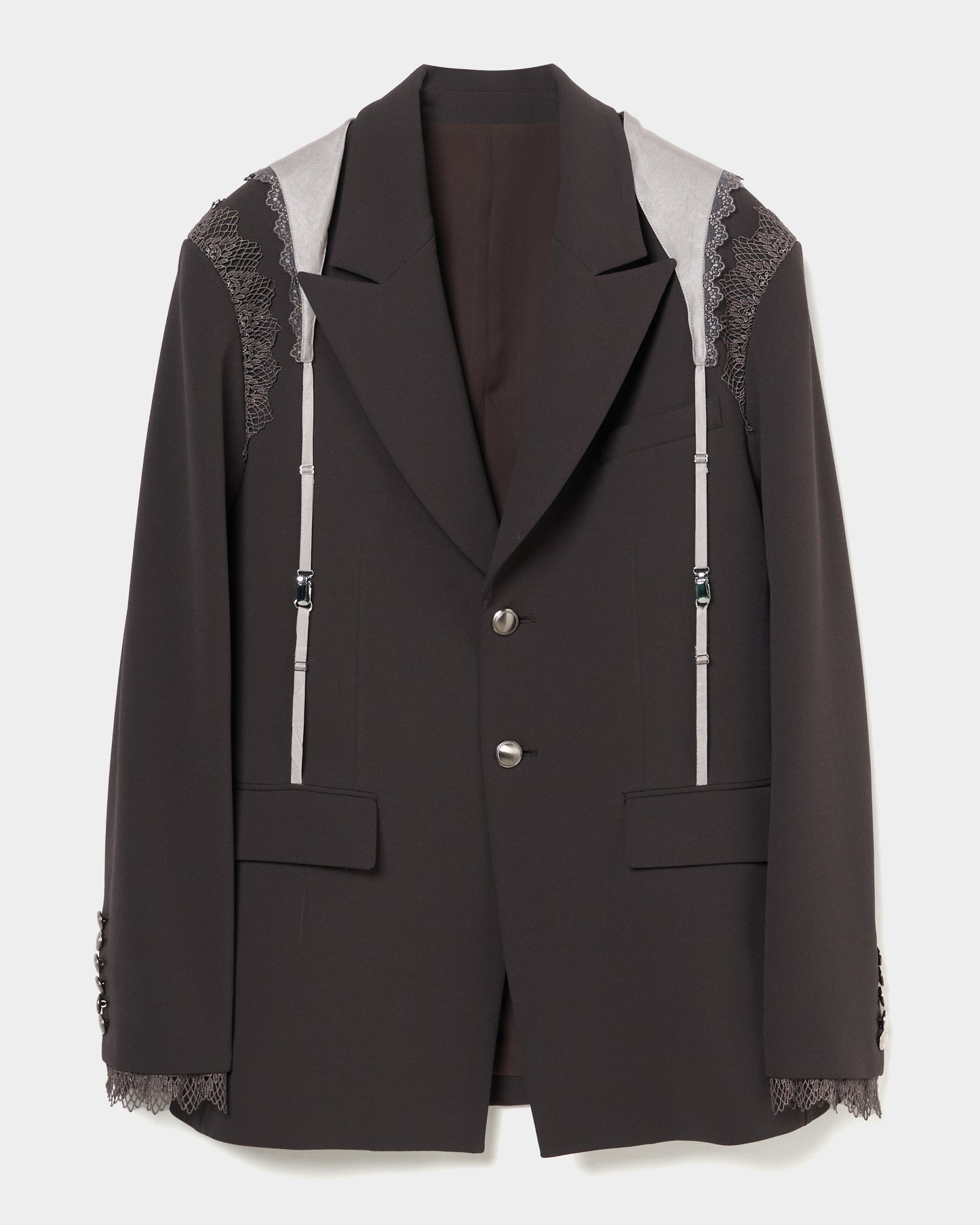 garter collar peaked lapel jacket Charcoal brown【Delivery inJuly 2025】