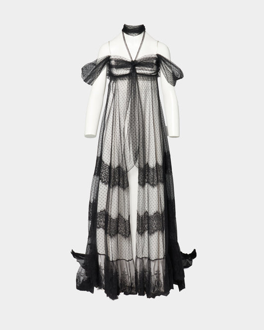 back ribbon dot tulle dress【Delivery in February 2026】