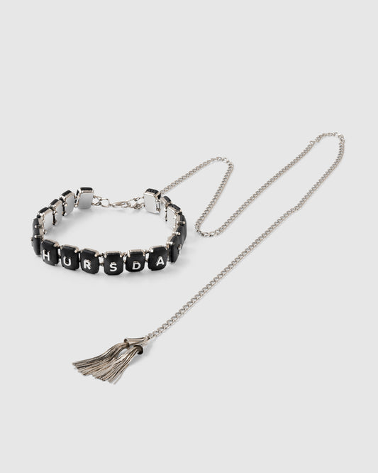 black leather bijou initial chain necklace【Delivery in November 2025】