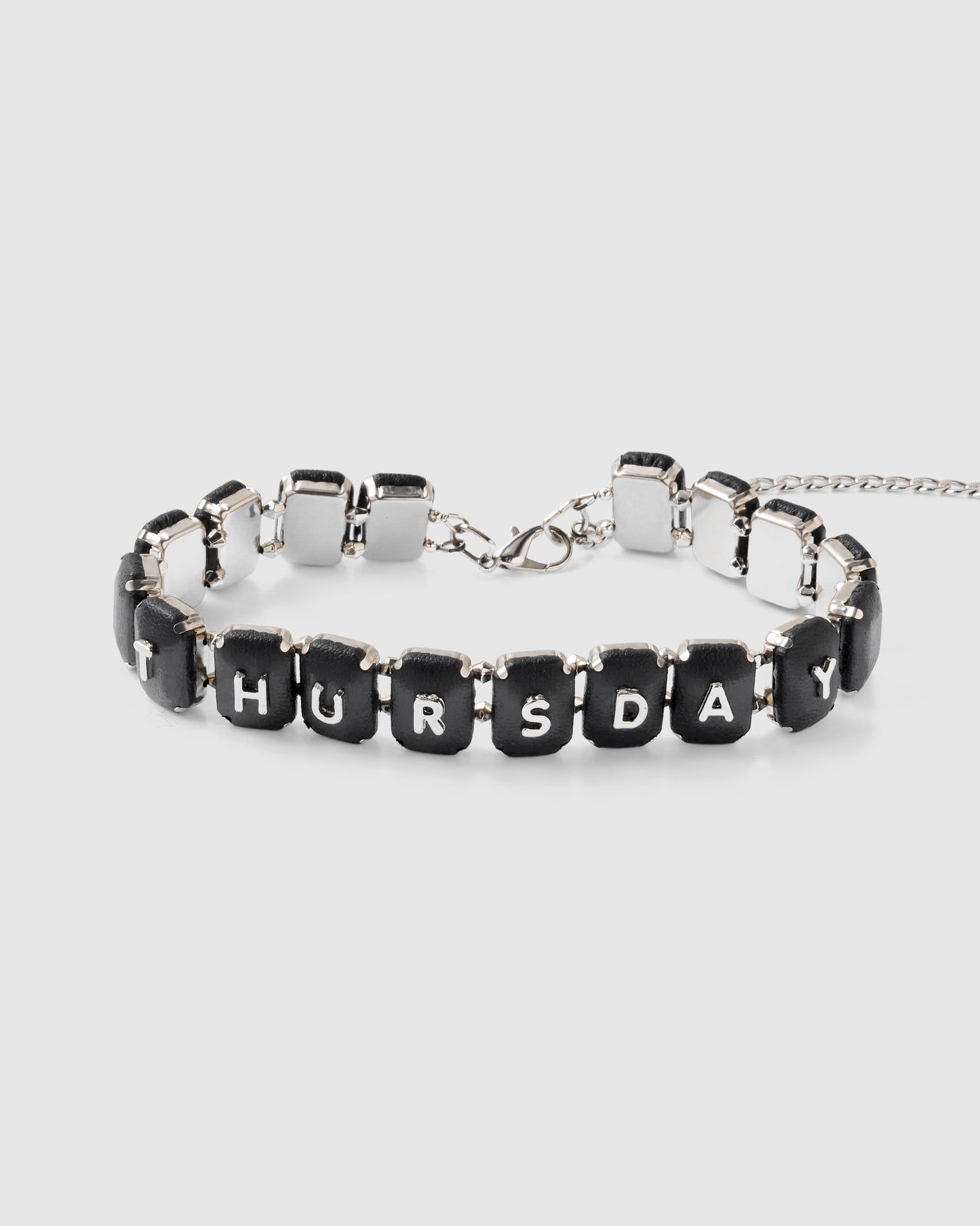 black leather bijou initial chain necklace【Delivery in November 2025】