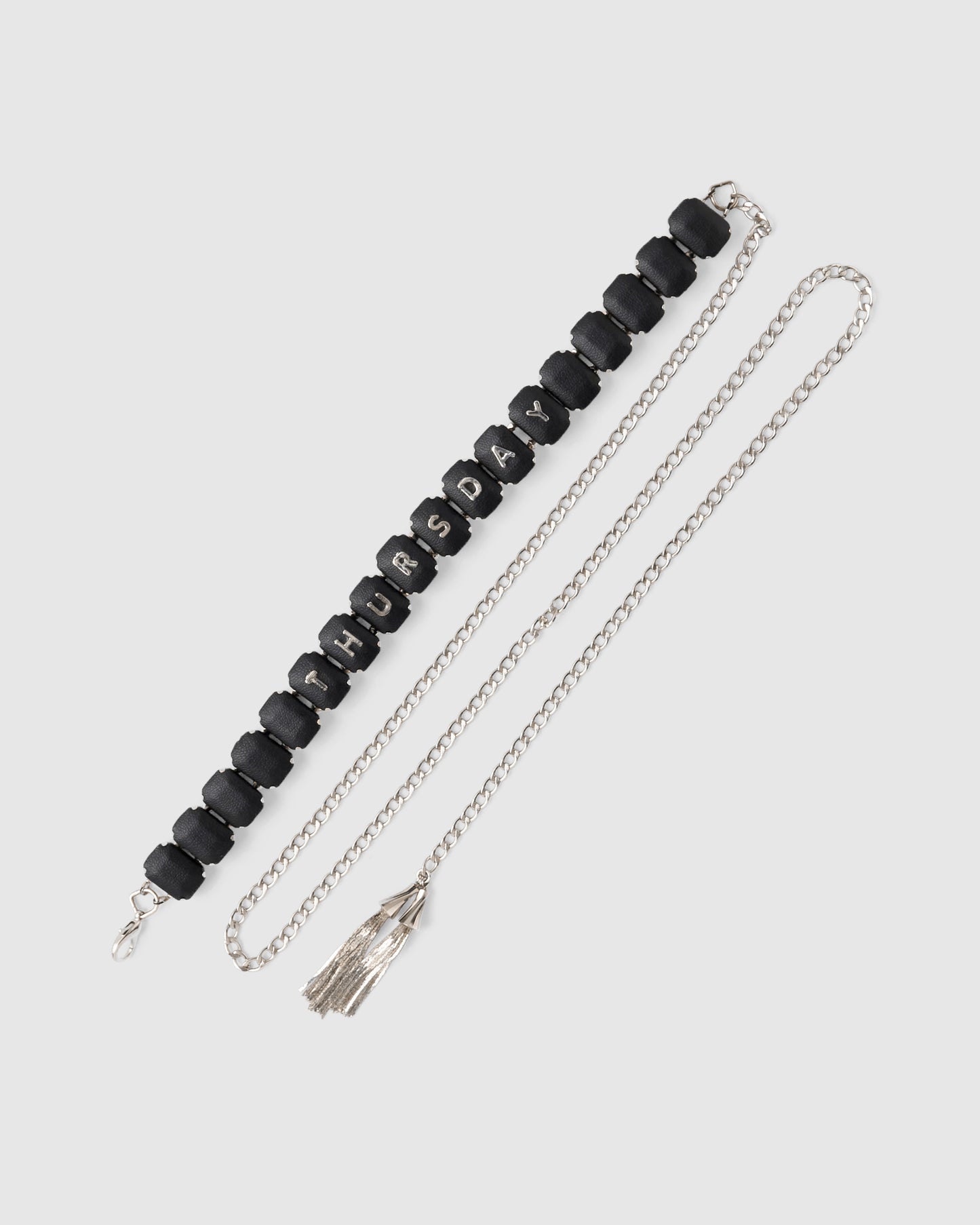 black leather bijou initial chain necklace【Delivery in November 2025】