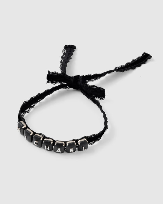 black leather bijou initial lace choker【Delivery in November 2025】