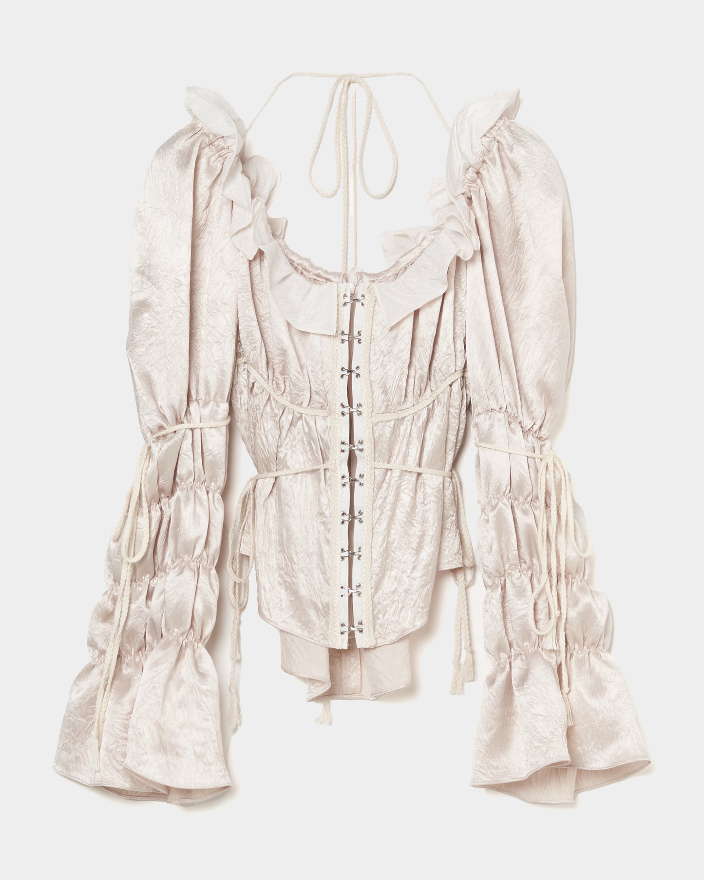 front hook ribbon satin blouse Beige【Delivery in July 2025】