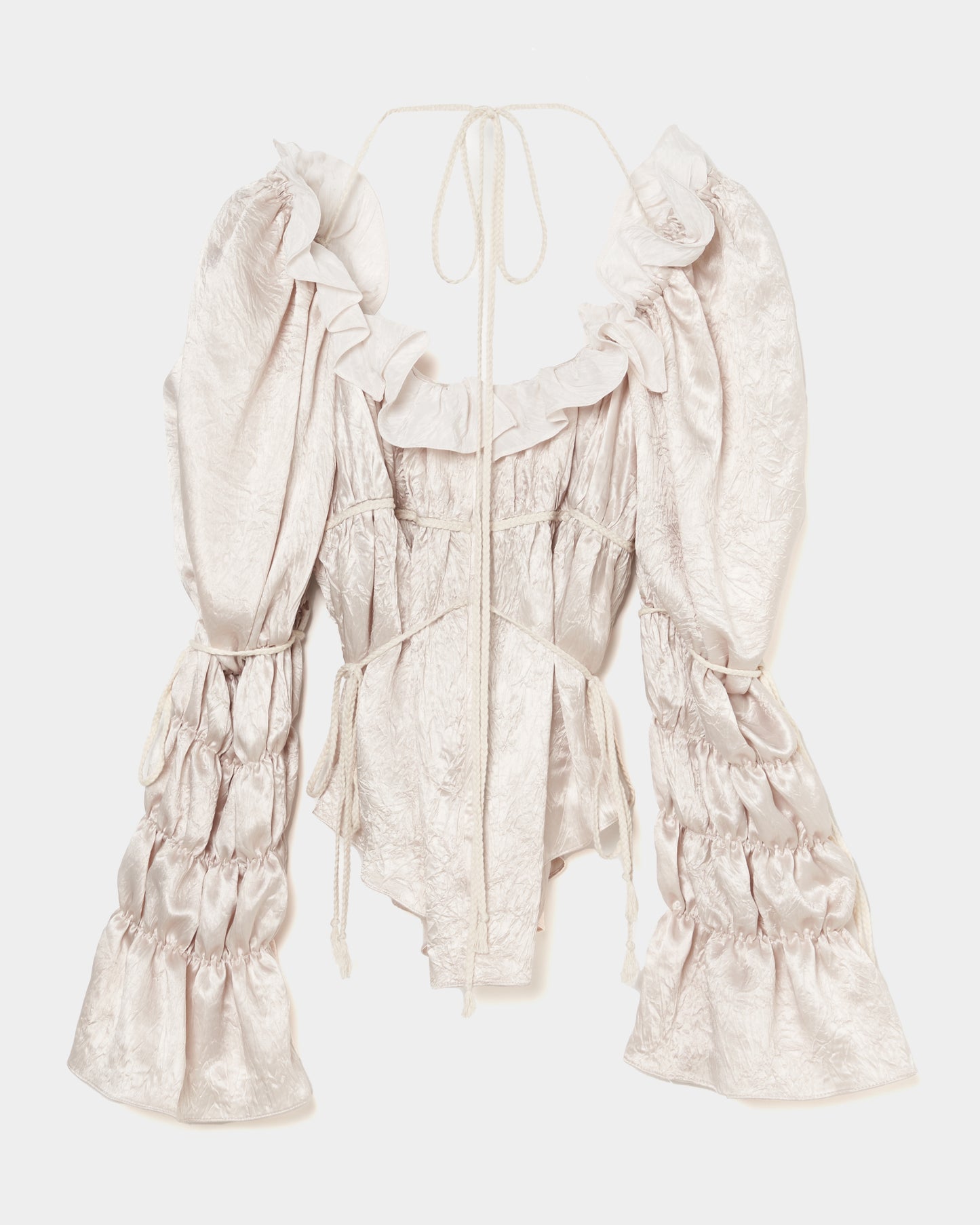 front hook ribbon satin blouse Beige【Delivery in July 2025】