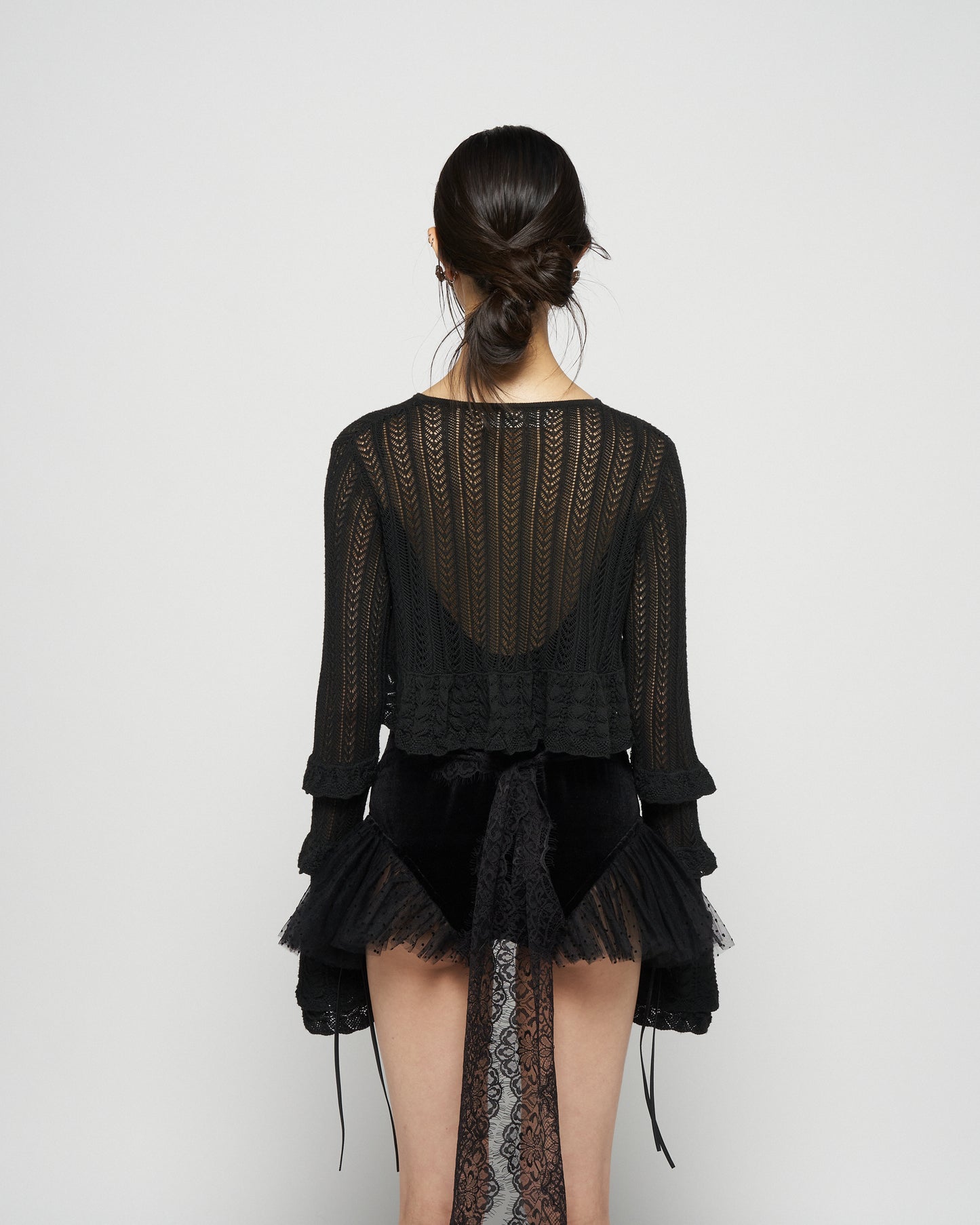 double ribbon knit cardigan Black【stock】