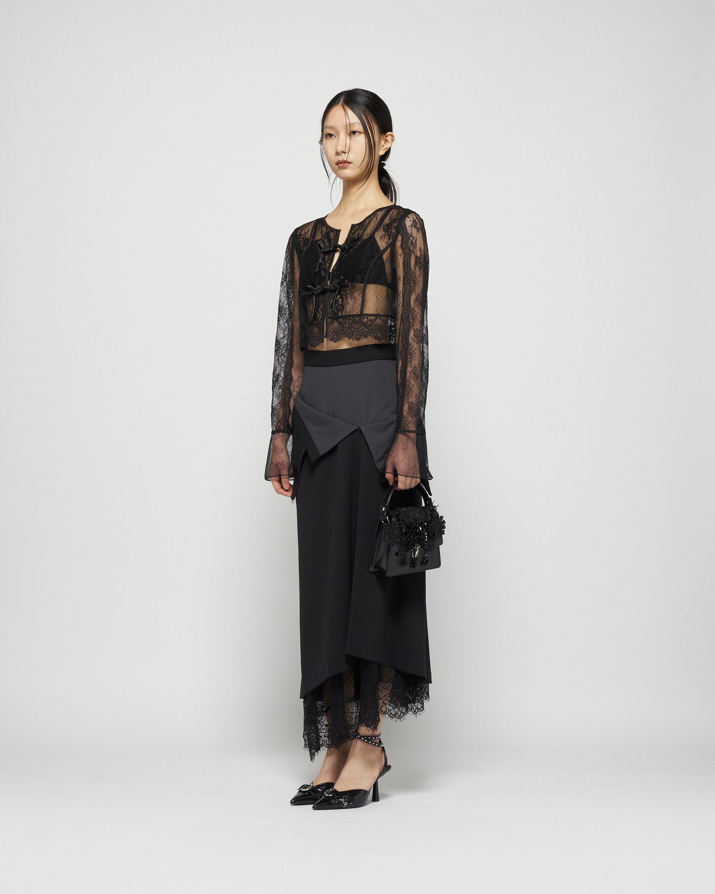 turned up lace skirt【stock】