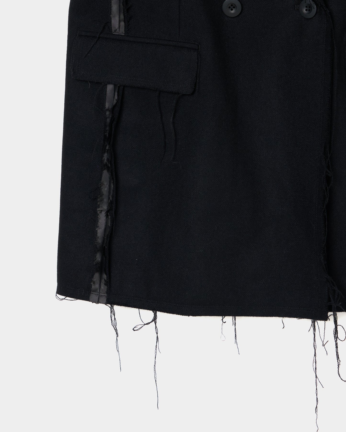 seam frayed melton coat Black【Delivery in November 2025】