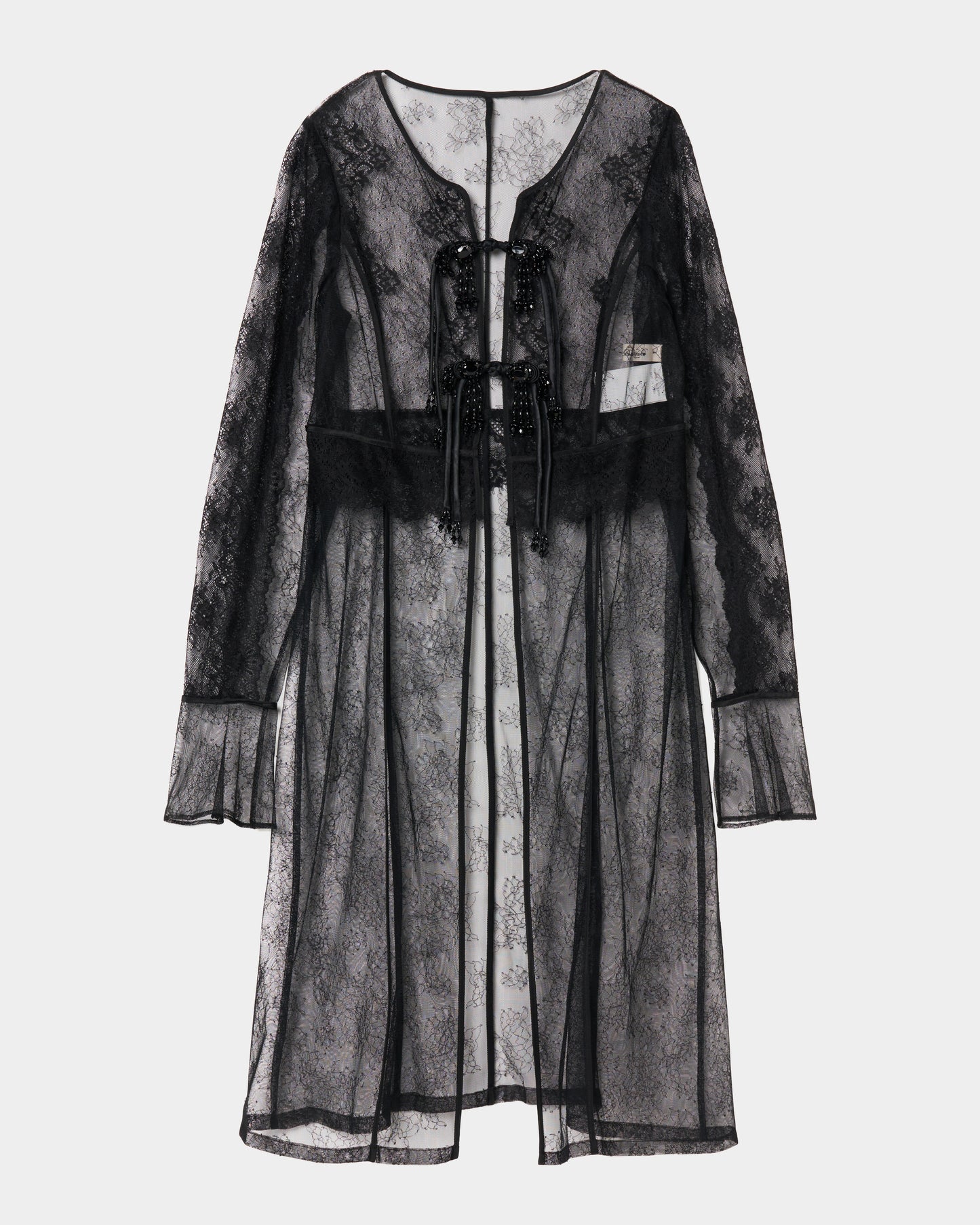 flower lace bijou china button long cardigan【Delivery in October 2025】