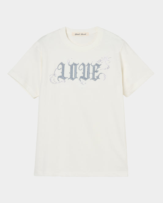 LOVE sparkle T-shirt White × Silver【stock】