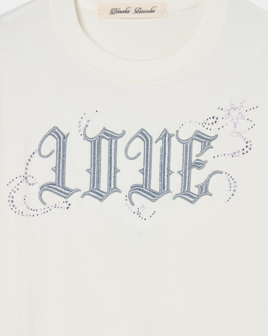 LOVE sparkle T-shirt White × Silver【stock】