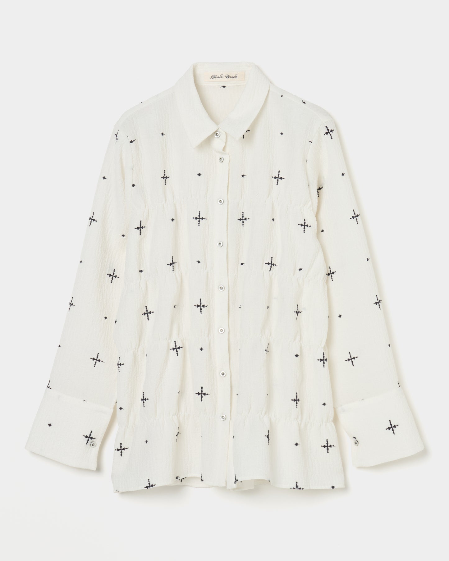 cross embroidery shirring shirt Off white【Delivery in February 2026】