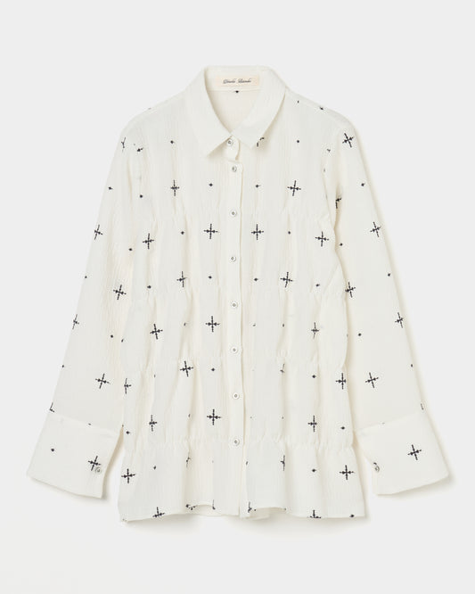 cross embroidery shirring shirt Off white【Delivery in February 2026】