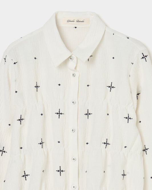 cross embroidery shirring shirt Off white【Delivery in February 2026】