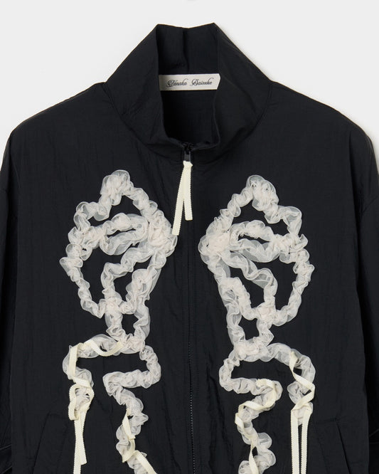 ribbon tulle embroidery wind breaker Black 【Delivery in January 2026】