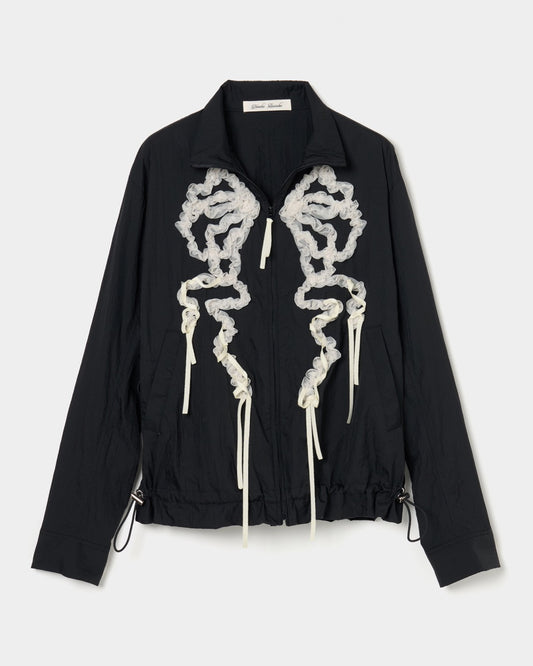ribbon tulle embroidery wind breaker Black 【Delivery in January 2026】