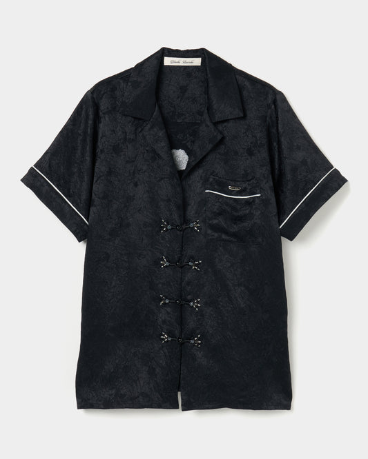 Wild bloom beads embroidery open collar shirt Black【Delivery in March 2026】