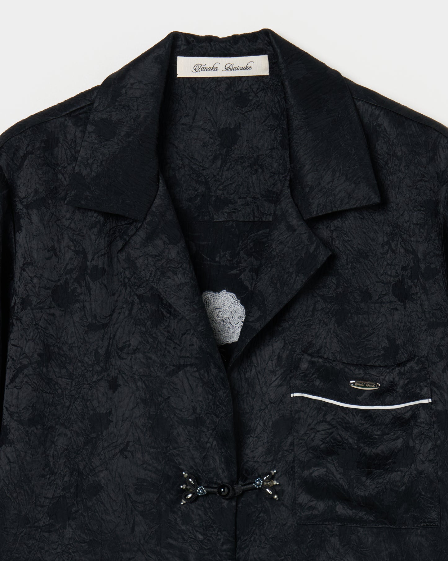 Wild bloom beads embroidery open collar shirt Black【Delivery in March 2026】