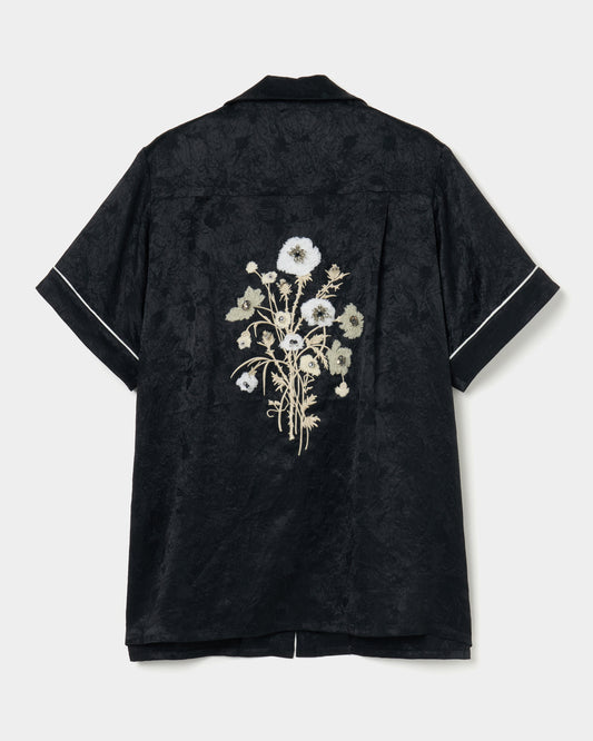 Wild bloom beads embroidery open collar shirt Black【Delivery in March 2026】