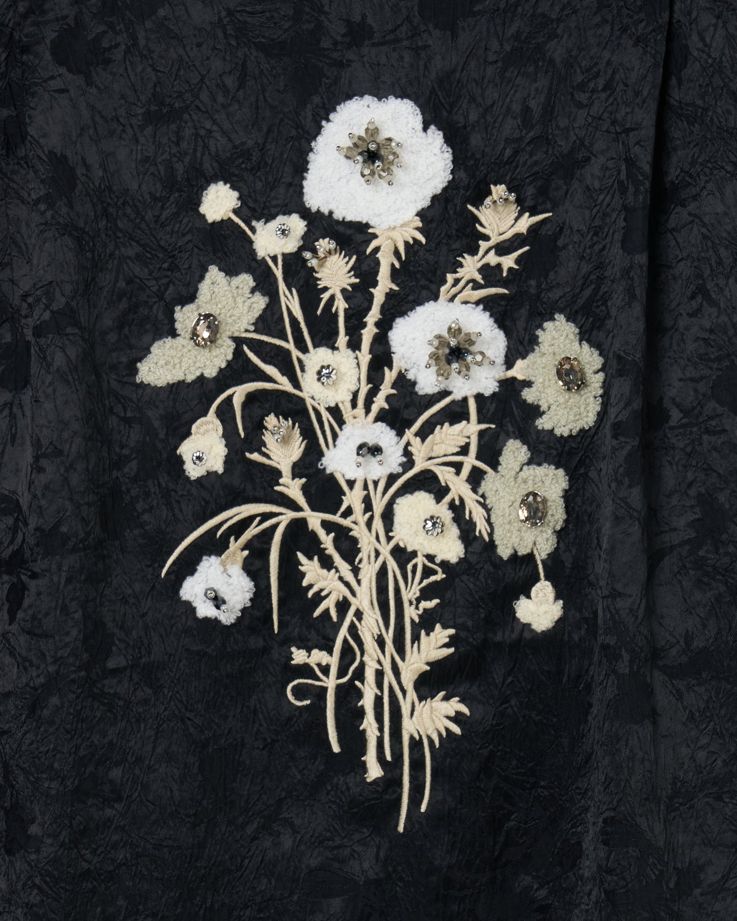Wild bloom beads embroidery open collar shirt Black【Delivery in March 2026】