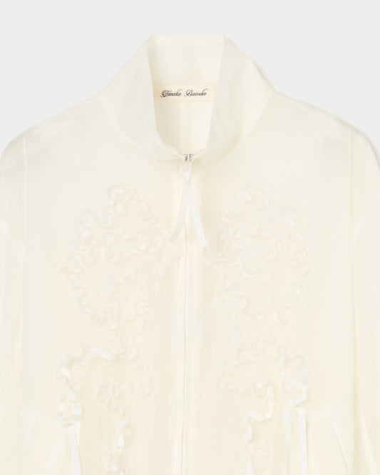 ribbon tulle embroidery wind breaker White 【Delivery in January 2026】