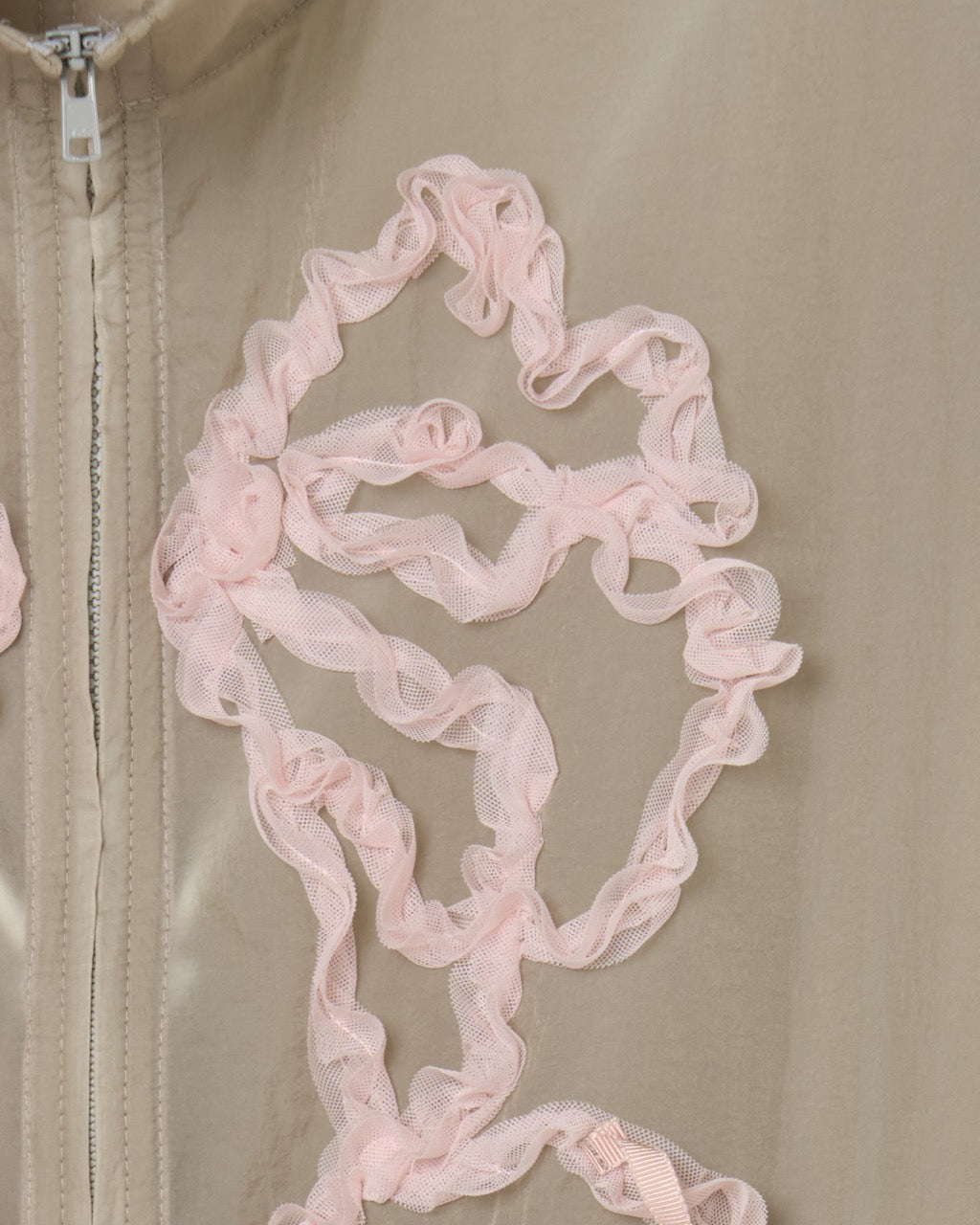 ribbon tulle embroidery wind breaker Khaki 【Delivery in January 2026】