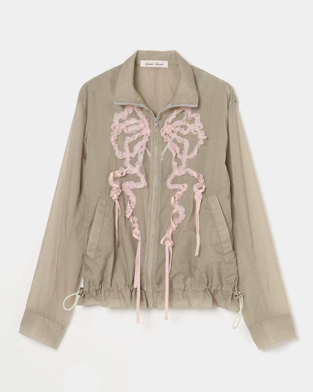 ribbon tulle embroidery wind breaker Khaki 【Delivery in January 2026】