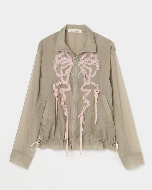ribbon tulle embroidery wind breaker Khaki 【Delivery in January 2026】