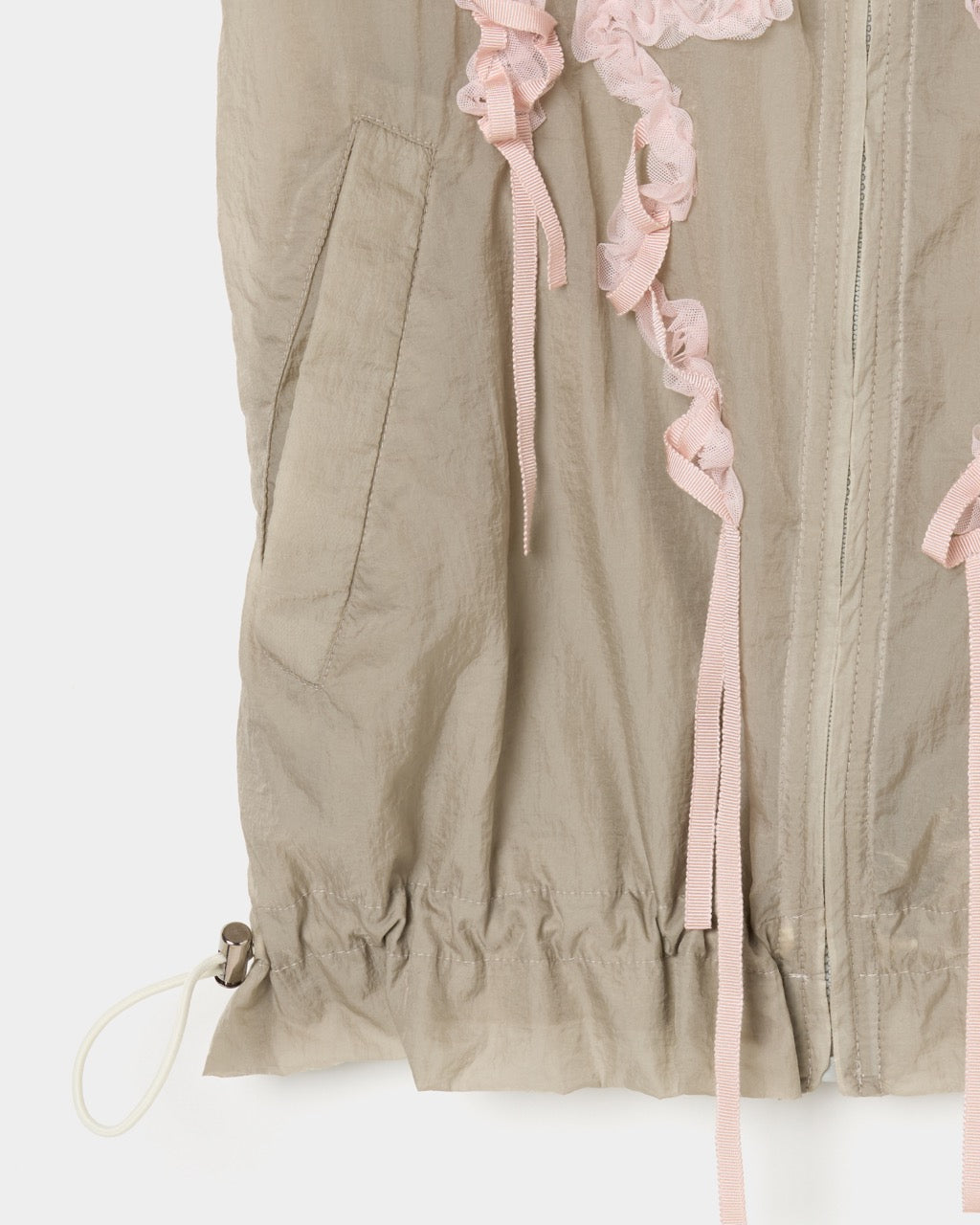 ribbon tulle embroidery wind breaker Khaki 【Delivery in January 2026】
