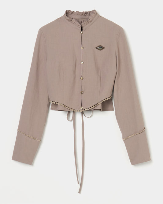 back curtain cropped blouse Olive brown【Delivery in January 2026】