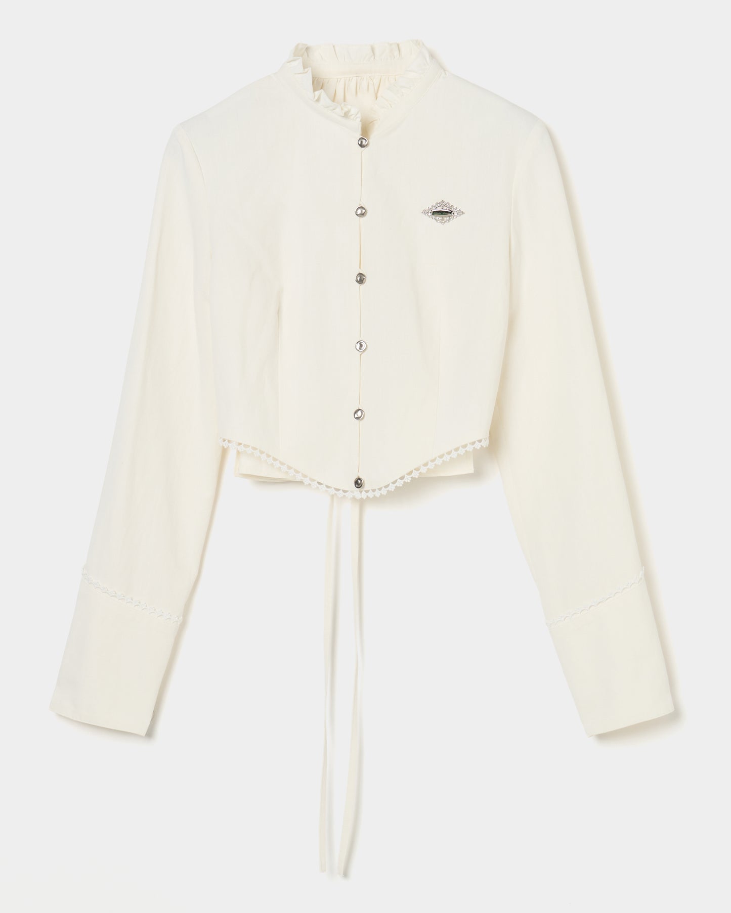 back curtain cropped blouse Off white【Delivery in January 2026】