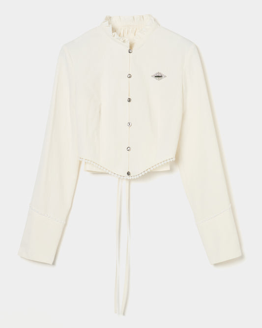 back curtain cropped blouse Off white【Delivery in January 2026】