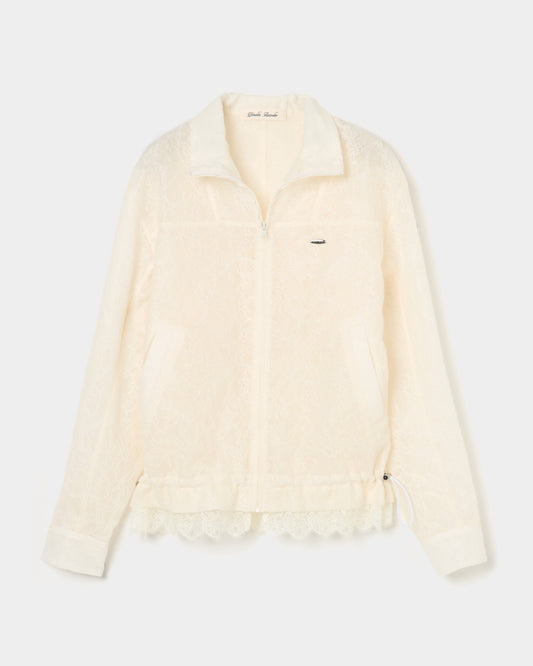 fuzzy lace drawstring blouson Cream【Delivery in January 2026】