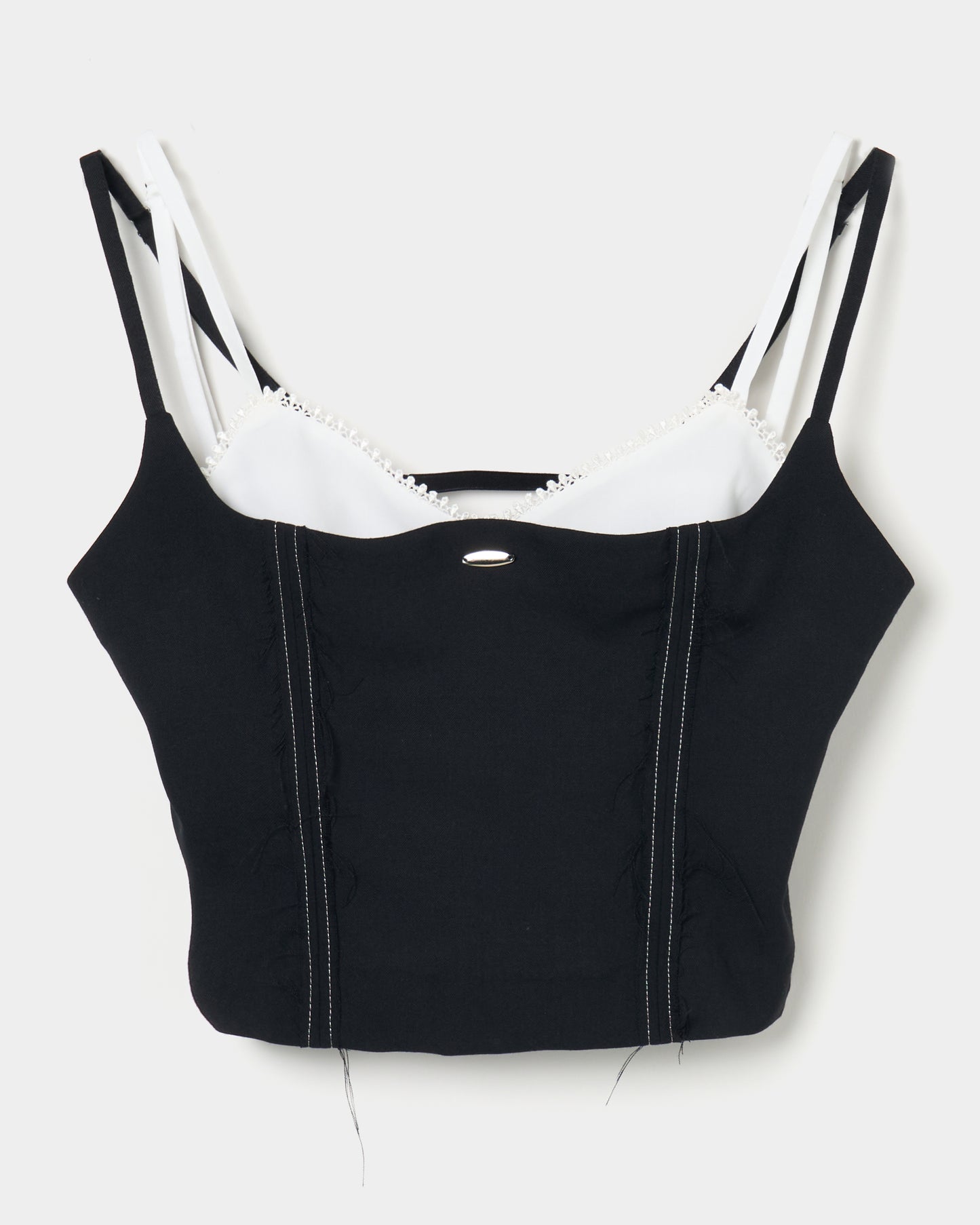 seam frayed bustier tops Black【Delivery in February 2026】