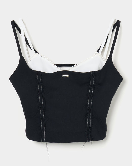 seam frayed bustier tops Black【Delivery in February 2026】