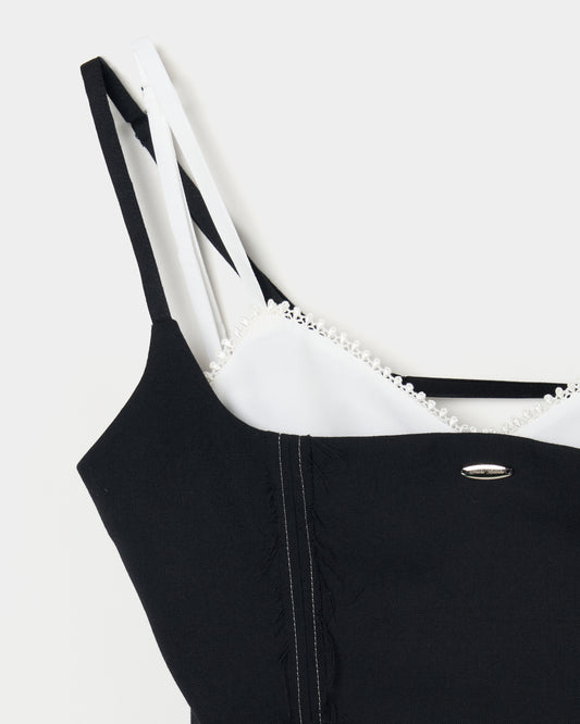 seam frayed bustier tops Black【Delivery in February 2026】